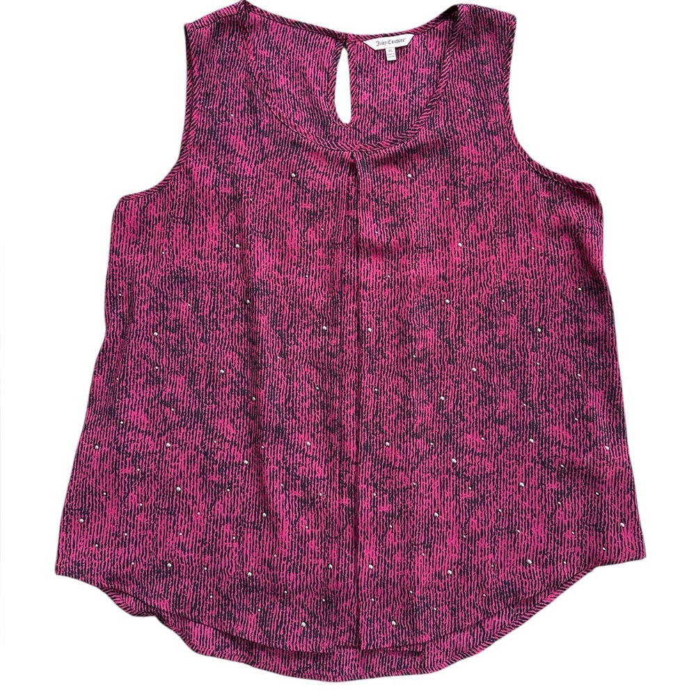 Juicy Couture Blouse Wmn XL Pink Black Studded Sleeveless Keyhole Back Excellent